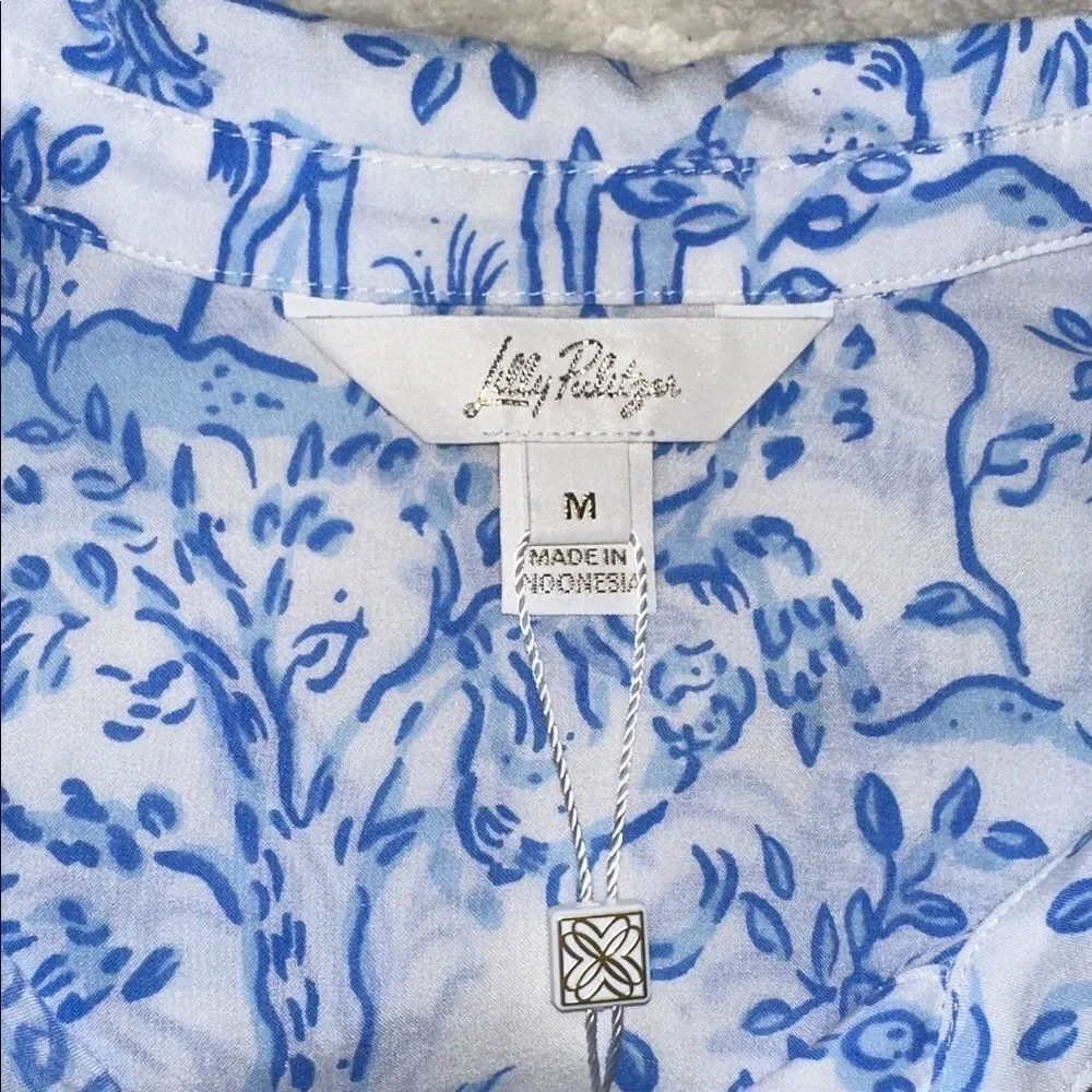 Lilly Pulitzer Natalie Resort White Blue Button Front Tab Sleeve Cover Up